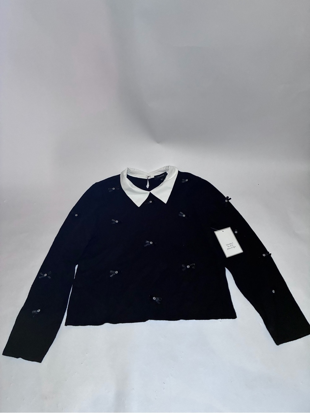 Women’s Black Crewneck Sweater with White Contrast Collar